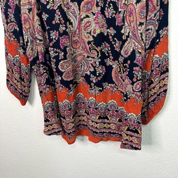 Bila Women’s Multicolor V Neck Paisley 3/4 Sleeve Boho Bohemian Top Size Large - Picture 3 of 13